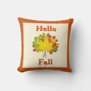 Coussin Bonjour Maison de Campagne d'Automne avec Feuilles
