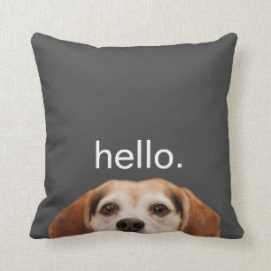 Coussin Bonjour Mignonne drôle Chien Beagle souriant gris