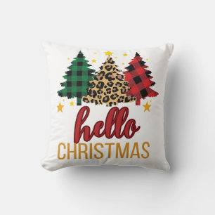 Coussin Bonjour Noël avec les arbres plaid