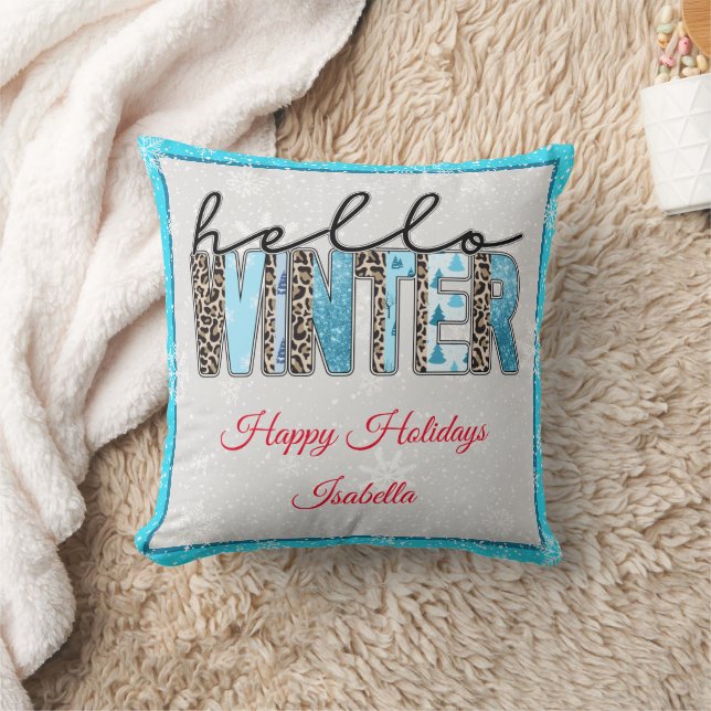 Coussin Bonjour Personnaliser d'hiver (Couverture)
