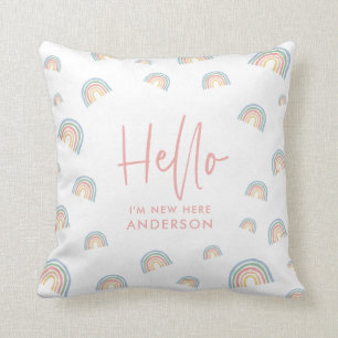 Coussin Bonjour rose poupée arc-en-ciel nouveau bébé bébé