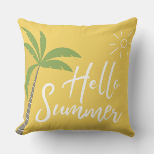 Coussin Bonjour Summer Palm tree and Sun Yellow