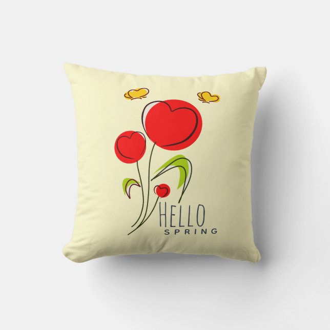 Coussin Bonjour Texte de printemps avec de mignonnes fleur (Recto)