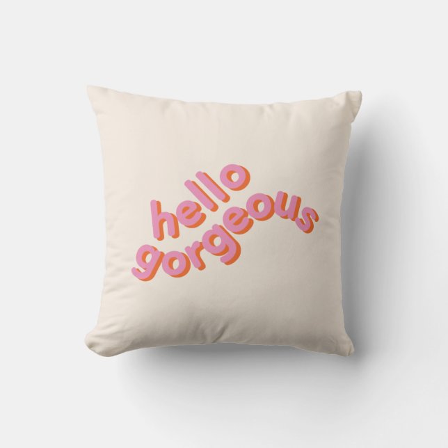 Coussin Bonjour typographie rose mignonne magnifique, (Recto)