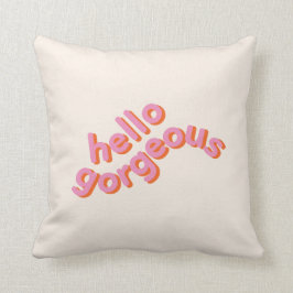 Coussin Bonjour typographie rose mignonne magnifique,