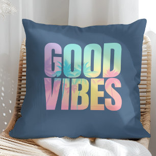 Coussin "Bonne ambiance" Citation tropicale vibrante