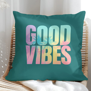 Coussin "Bonne ambiance" Citation tropicale vibrante