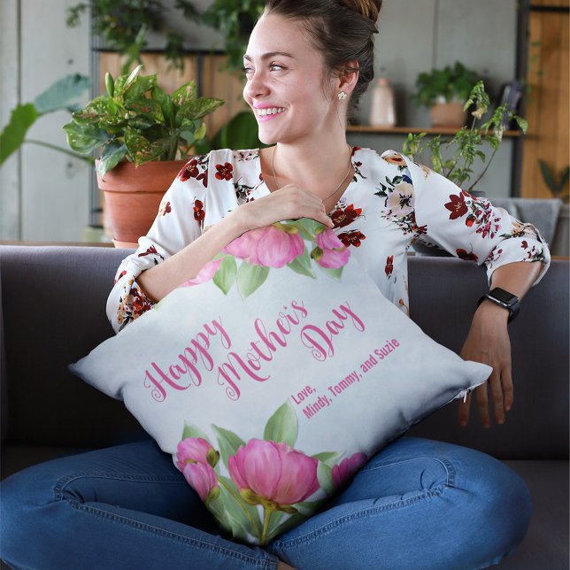 Coussin Bonne fête des mères Chic rose floral (Pink floral Mother's Day Pillows)