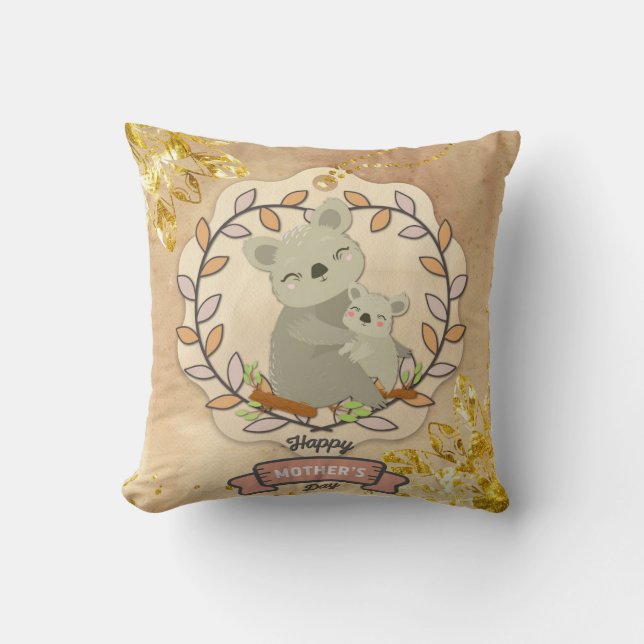 Coussin Bonne fête des mères mignonne amusant Koala Ours e (Recto)