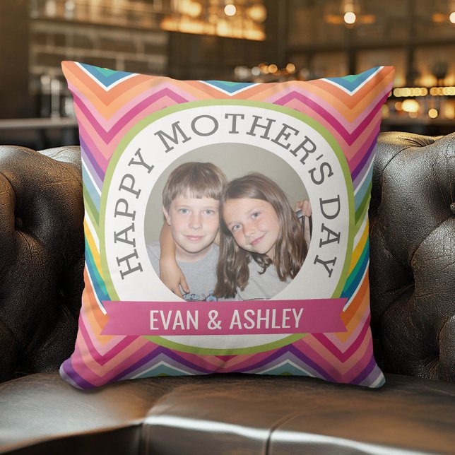 Coussin Bonne fête des mères - Modèle photo personnalisé (Custom Photo Pillow)
