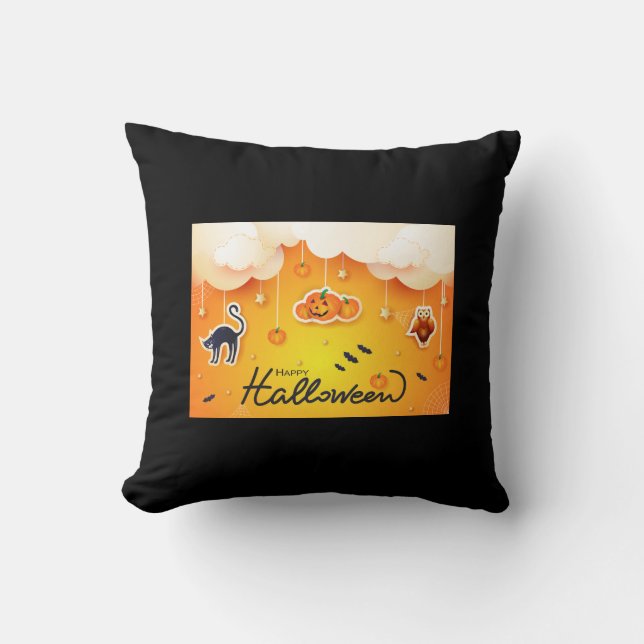 Coussin Bonne Halloween sur les nuages (Recto)