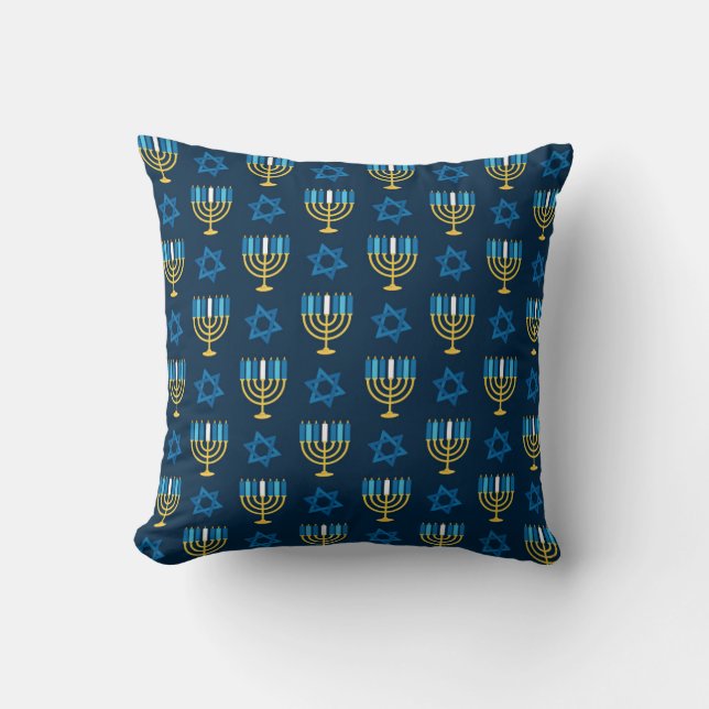 Coussin Bonne Hanoukka Blue Menorah Star de David Motif (Recto)