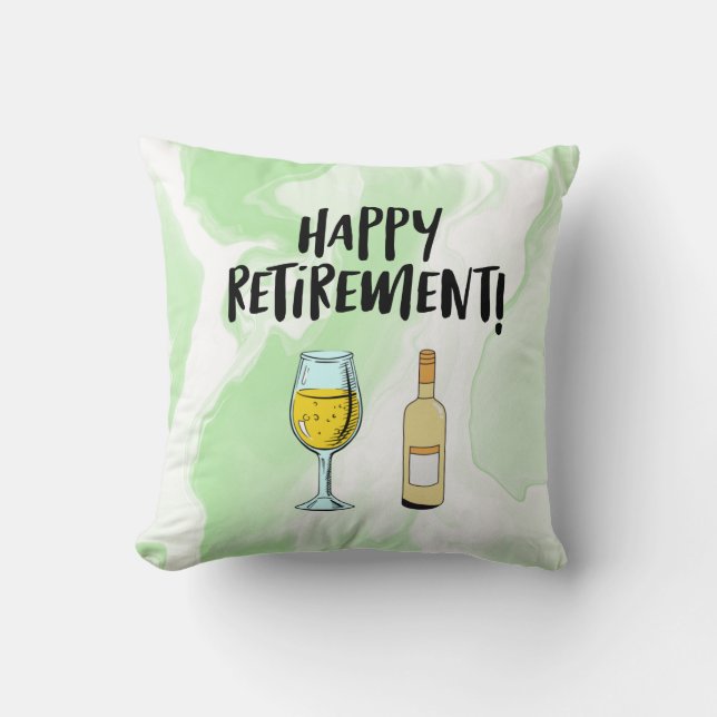 Coussin Bonne retraite avec la bouteille de verre de vin r (Recto)