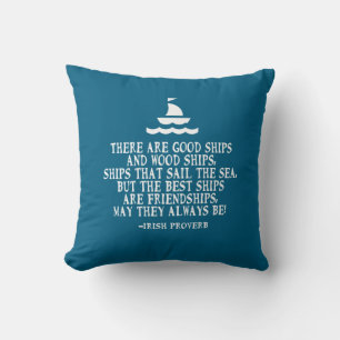 Coussin Bons bateaux, proverbe d'amitié irlandaise en mer