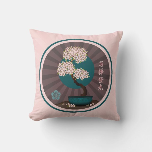 Coussin Bonsai floral "Choisir de briller" Art asiatique (Recto)