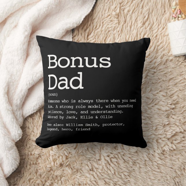 Coussin Bonus personnalisé Papa Stepdad Définition Noir (Couverture)