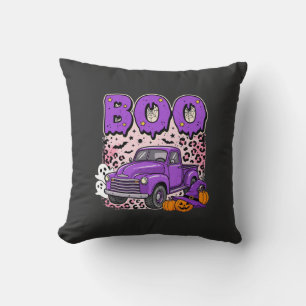 Coussin Boo Halloween Camion Violet Fantôme et Citrouilles