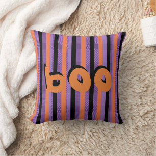 Coussin Boo noir motif carreaux rayures violettes Hallowee