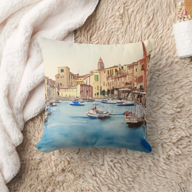 Coussin Bord De Mer Et Bateaux Dans Le Port, Italien (Couverture)