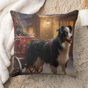 Coussin Border Collie Saison des Fêtes de Noël