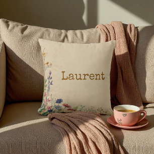 Coussin Bordure beige Fleur sauvage Boho rustique