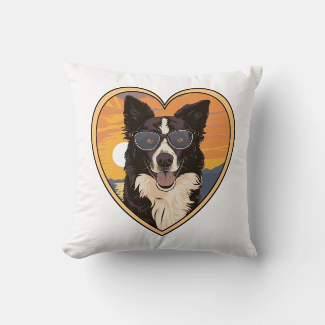 Coussin Bordure Collie avec lunettes de soleil (Recto)