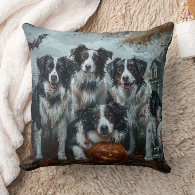 Coussin Bordure Collie Halloween nuit Chien ravir (Couverture)