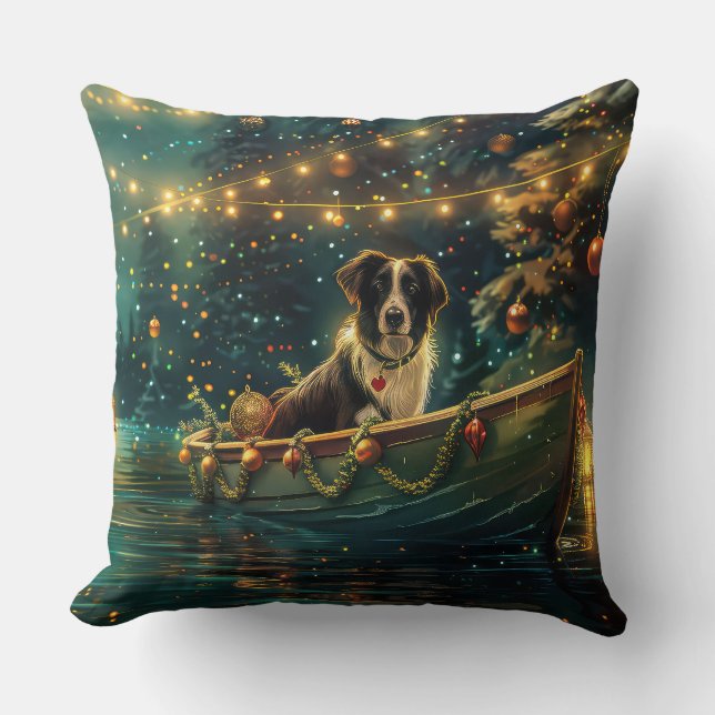 Coussin Bordure Collie Noël Festive Voyage (Recto)