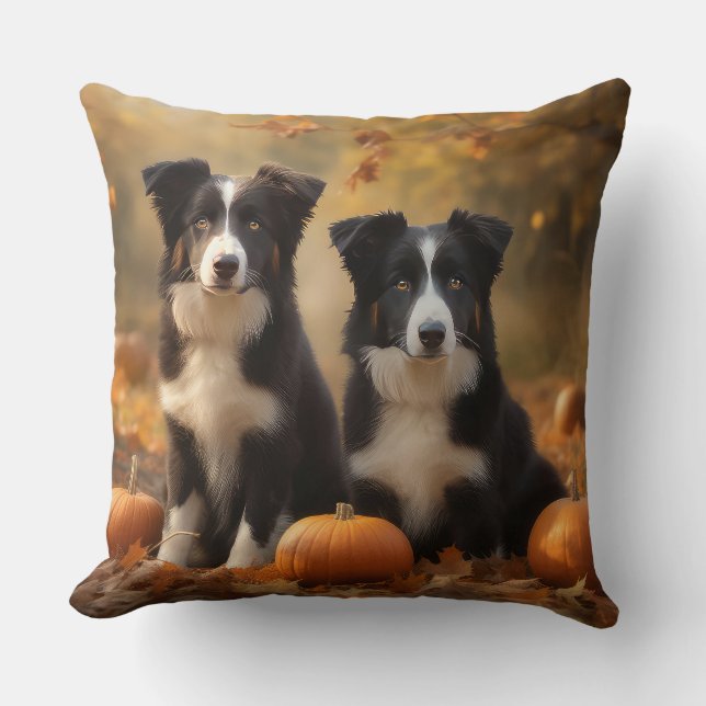 Coussin Bordure Collie Puppy Automne Citrouille de plaisir (Recto)