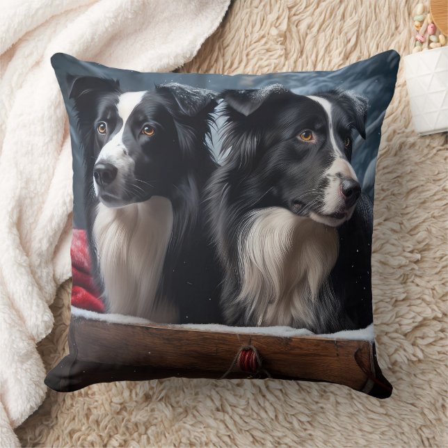 Coussin Bordure Collie Snowy Sleigh Décor de Noël (Couverture)