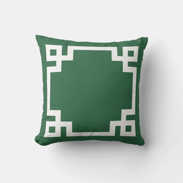 Coussin Bordure de clé grecque blanche et verte du chasseu (Recto)