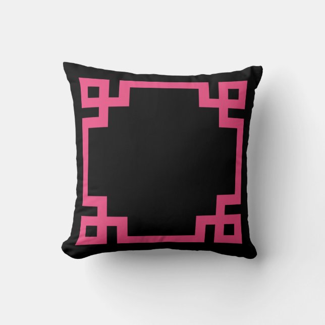 Coussin Bordure de clé grecque rose noire et chaude (Recto)