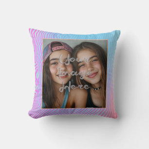 Coussin Bordure de photo à rayures Vaporwave pastel mignon
