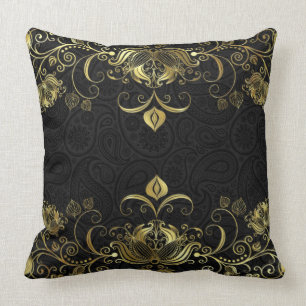 Coussin Bordure en dentelle fleurie or avec motif en cache