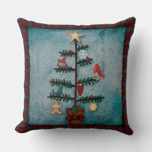 Coussin Bordure en plan Arbre de Noël d'art populaire