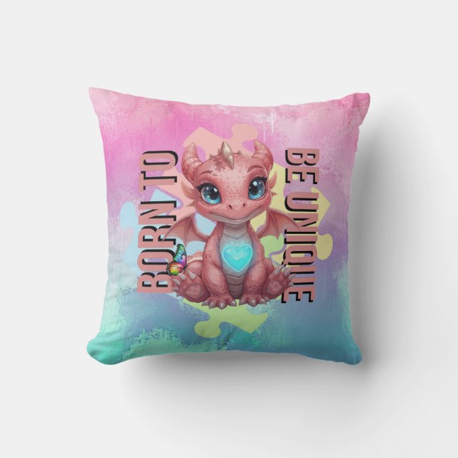 Coussin Born to Be Unique Cute Pink Dragon– Inspirational  (Recto)