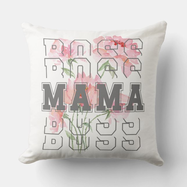 Coussin Boss MAMA l Joyeux jour de la mère l Aquarelle flo (Recto)