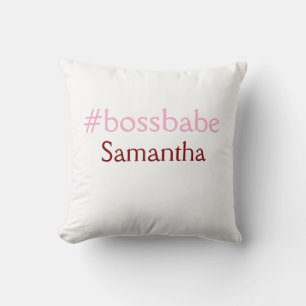Coussin Bossbabe hashtag rose clair ajouter nom fille patr