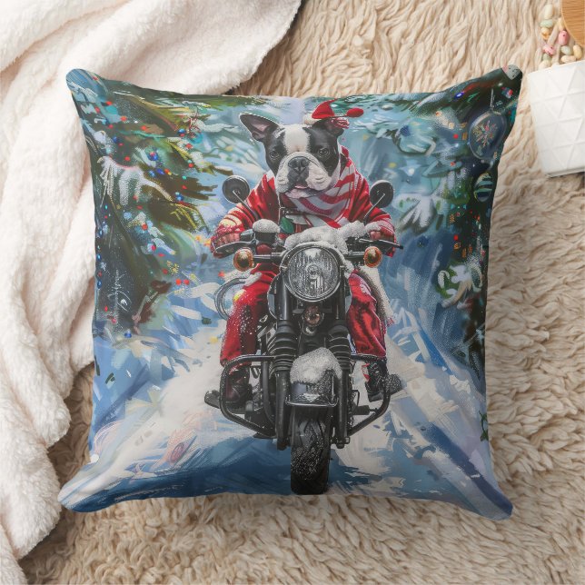 Coussin Boston Terrier Dog équitation moto Noël (Couverture)