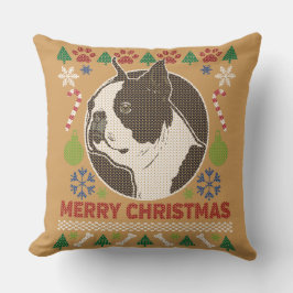 Coussin Boston Terrier Joyeux Noël Moche Sweat