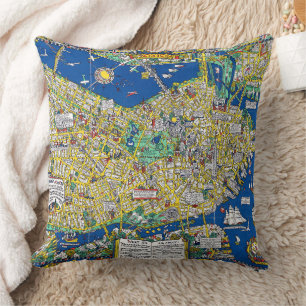 Coussin Boston vintage vieille ville carte géographie amér