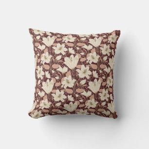 Coussin Botanique Bourgogne Rouge Beige Lily Floral