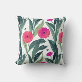 Coussin Botanique de pavot inspirée par l'aquarelle
