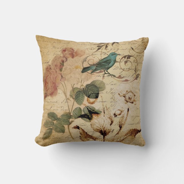 Coussin botanique français de Paris d'oiseau rose de (Recto)