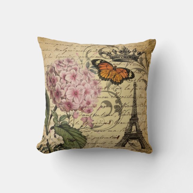 Coussin botanique français d'oiseau d'hortensia de (Recto)