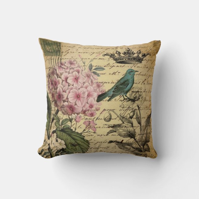 Coussin botanique français d'oiseau d'hortensia de (Recto)