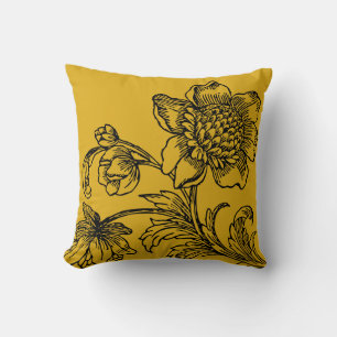 Coussin Botanique jaune moutarde  Les fleurs en fleurs