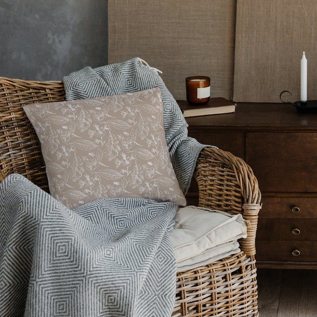 Coussin Botanique Kaki Beige Feuille Floral Art Motif (Créateur téléchargé)