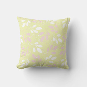 Coussin Botanique rose et blanc sur le Jaune Designer
