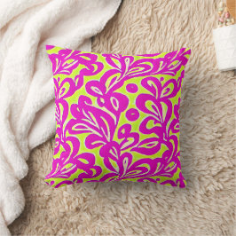 Coussin Botanique rose et jaune vif